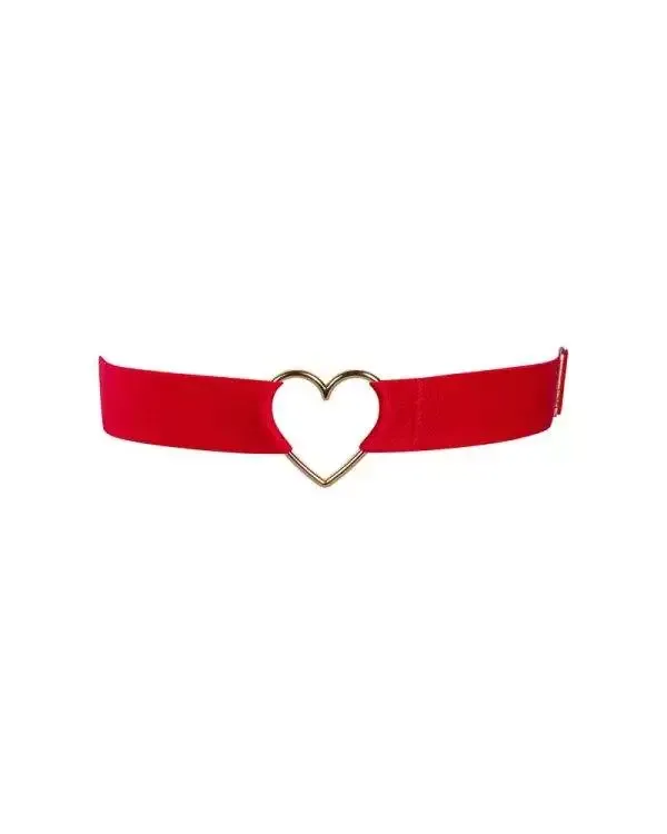 Obsessive Harness Elianes - Verführerisches rotes Harness mit breiten Stretchriemen und goldfarbenen Ring-Details. Perfekt für Taille, Hüfte und Schenkel. rot S-L