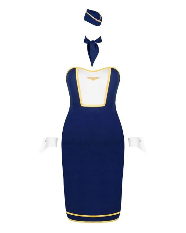 Unfug-bereit Stewardess Kostüm, Gold, Größe S-XL