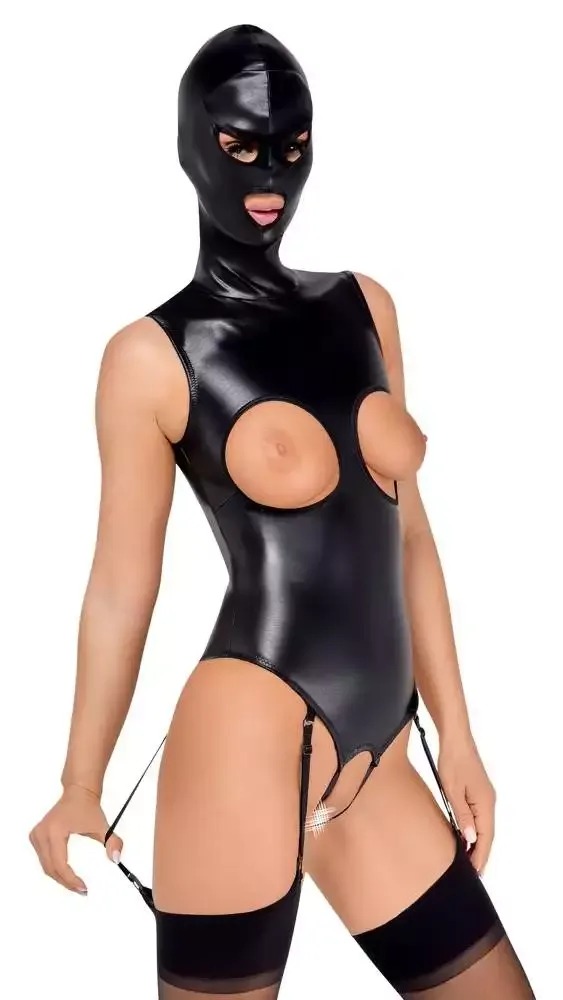 Bad Kitty traps-Body ouvert mit Kopfmaske schwarz 2XL