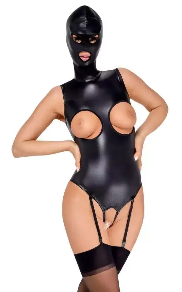 Bad Kitty traps-Body ouvert mit Kopfmaske schwarz 2XL