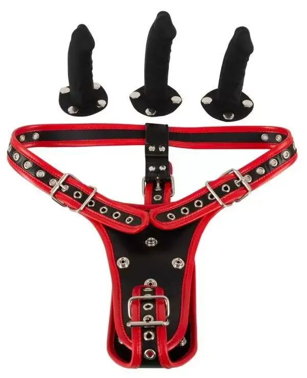 Bad Kitty Strap-on-String Set - Lederoptik - inklusive 3 Silikon-Dildos Bad Kitty Strap-on-String Set - Lederoptik - inklusive 3 Silikon-Dildos