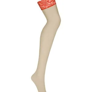 Obsessive Strapsstrümpfe 838-STO-3 - Nudefarben, elastischer Spitzen-Abschluss rot L/XL Obsessive Strapsstrümpfe 838-STO-3 - Nudefarben, elastischer Spitzen-Abschluss rot L/XL – Bild 3