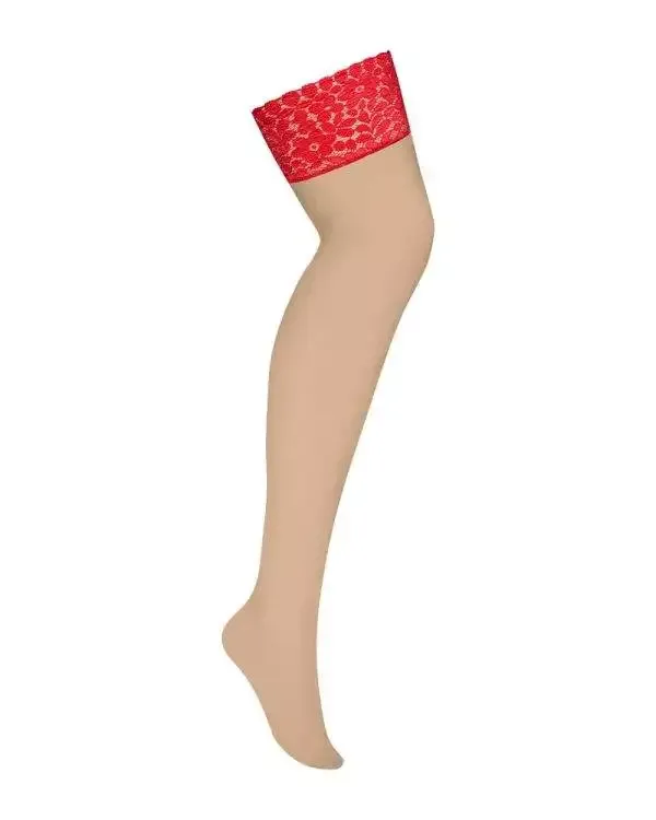 Obsessive Blossmina Straps-Strümpfe rot 6XL/7XL