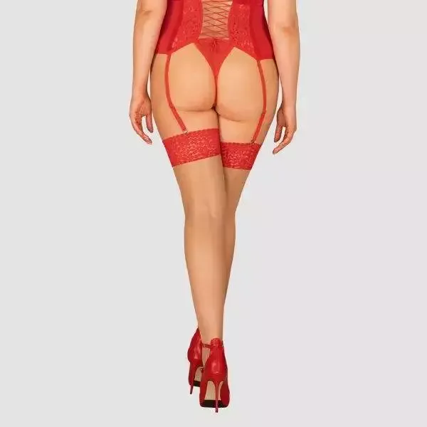 Obsessive Blossmina Straps-Strümpfe rot 6XL/7XL