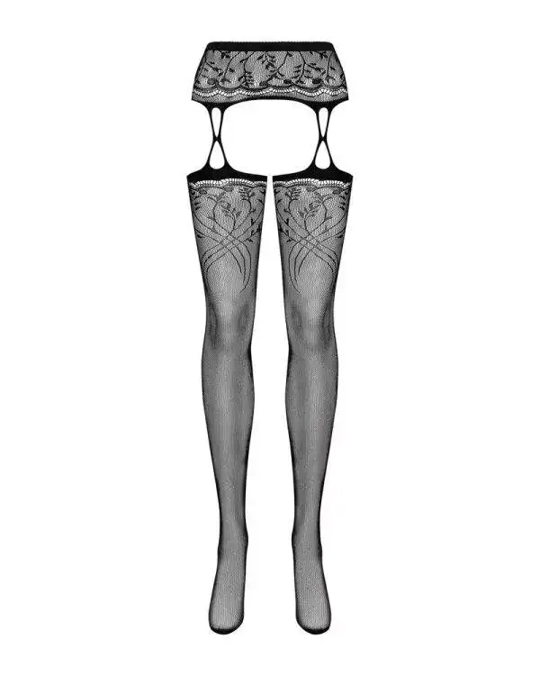 Obsessive Darkessia Straps-Strümpfe, schwarzes Netz, elastischer Abschluss, verstärkte Zehenpartie schwarz S-L