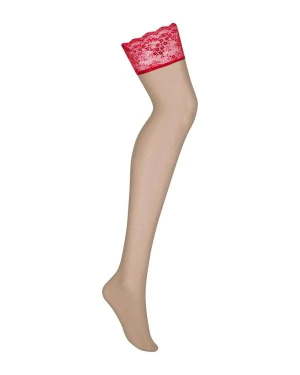 Obsessive Letica Strümpfe - Verführerische schwarze Strümpfe mit floralem Muster. Perfekte Ergänzung zu den sexy Obsessive Dessous. rot S/M