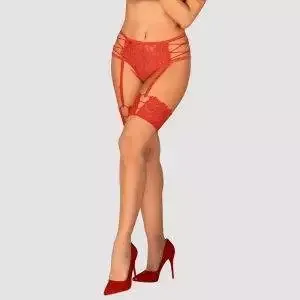 Obsessive Mellania - Selbsttragende Strümpfe mit rotem Spitzenbesatz rot S/M Obsessive Mellania - Selbsttragende Strümpfe mit rotem Spitzenbesatz rot S/M – Bild 1