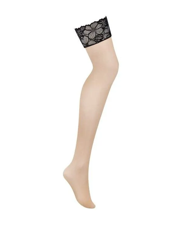 Obsessive Serafina - Zarte Spitzenstrümpfe in Nude schwarz XL/2XL Obsessive Serafina - Zarte Spitzenstrümpfe in Nude schwarz XL/2XL
