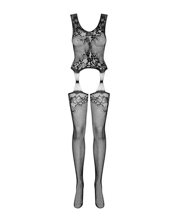 Obsessive Catsuit Straps-Look, Netzstruktur, Spitzenoptik, offen, elastisch schwarz S-L