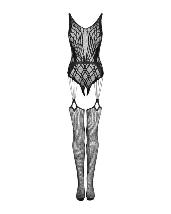 Obsessive G323 Bodystocking - Sinnlicher Look mit Bienenmotiv und offenem Schritt schwarz S-L