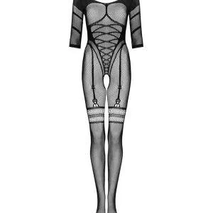 Obsessive Bodystocking G329 - Schwarz, Korsett-Imitation, Wow-Effekt, geometrische Motive, verführerisches Dekolleté, offener Schritt, elastisches Material schwarz XL/2XL Obsessive Bodystocking G329 - Schwarz, Korsett-Imitation, Wow-Effekt, geometrische Motive, verführerisches Dekolleté, offener Schritt, elastisches Material schwarz XL/2XL – Bild 3