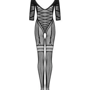 Obsessive Bodystocking G329 - Schwarz, Korsett-Imitation, Wow-Effekt, geometrische Motive, verführerisches Dekolleté, offener Schritt, elastisches Material schwarz XL/2XL Obsessive Bodystocking G329 - Schwarz, Korsett-Imitation, Wow-Effekt, geometrische Motive, verführerisches Dekolleté, offener Schritt, elastisches Material schwarz XL/2XL – Bild 4