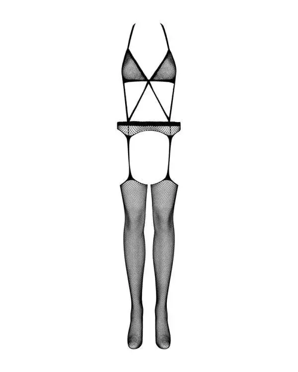 Obsessive Catsuit - Aufsehenerregender Bodystocking mit durchbrochenem Netz schwarz S-L