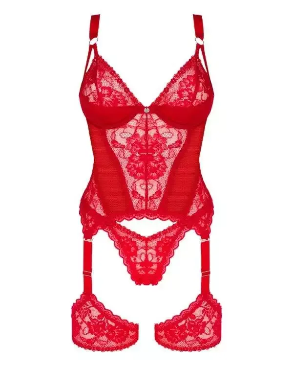 Obsessive Belovya rotes Korsett - sinnliches Modell mit Strapsen rot XS/S