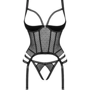 Obsessive Lacrisia Korsett und Tanga, schwarz, gewagter Schnitt, einzigartiges Kropfband, elegante Kombination aus Netz und Spitze, abnehmbare Strapsstrümpfe, angenehmes Material schwarz M/L Obsessive Lacrisia Korsett und Tanga, schwarz, gewagter Schnitt, einzigartiges Kropfband, elegante Kombination aus Netz und Spitze, abnehmbare Strapsstrümpfe, angenehmes Material schwarz M/L – Bild 3