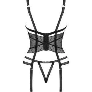 Obsessive Lacrisia Korsett und Tanga, schwarz, gewagter Schnitt, einzigartiges Kropfband, elegante Kombination aus Netz und Spitze, abnehmbare Strapsstrümpfe, angenehmes Material schwarz M/L Obsessive Lacrisia Korsett und Tanga, schwarz, gewagter Schnitt, einzigartiges Kropfband, elegante Kombination aus Netz und Spitze, abnehmbare Strapsstrümpfe, angenehmes Material schwarz M/L – Bild 4
