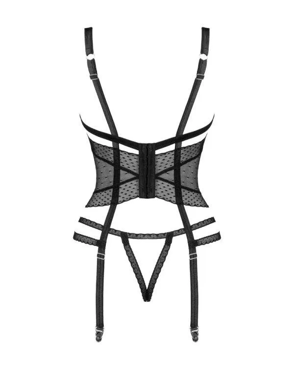 Obsessive Lacrisia Korsett und Tanga, schwarz, gewagter Schnitt, einzigartiges Kropfband, elegante Kombination aus Netz und Spitze, abnehmbare Strapsstrümpfe, angenehmes Material schwarz M/L Obsessive Lacrisia Korsett und Tanga, schwarz, gewagter Schnitt, einzigartiges Kropfband, elegante Kombination aus Netz und Spitze, abnehmbare Strapsstrümpfe, angenehmes Material schwarz M/L