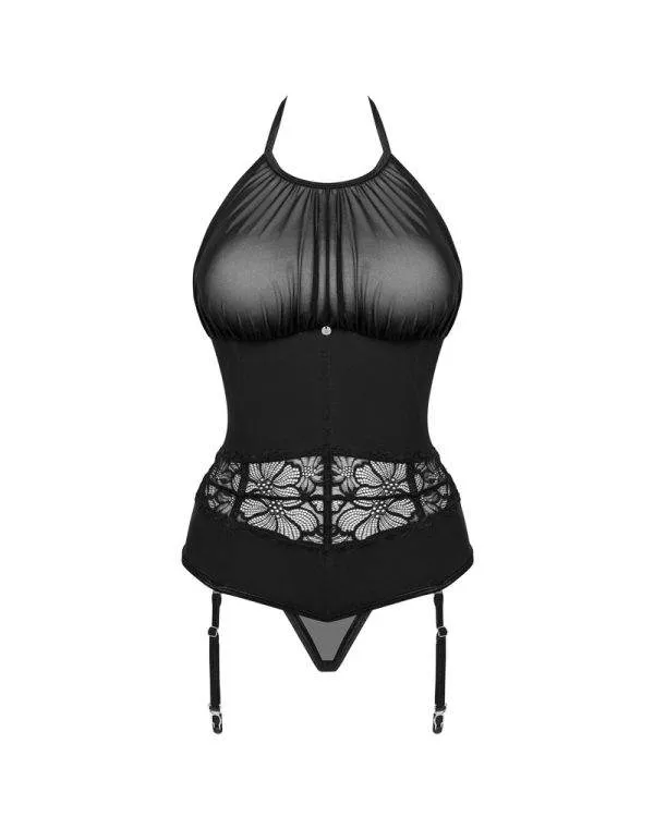 Obsessive Sherila - Verführerisches Strapshemd & String Set schwarz M/L
