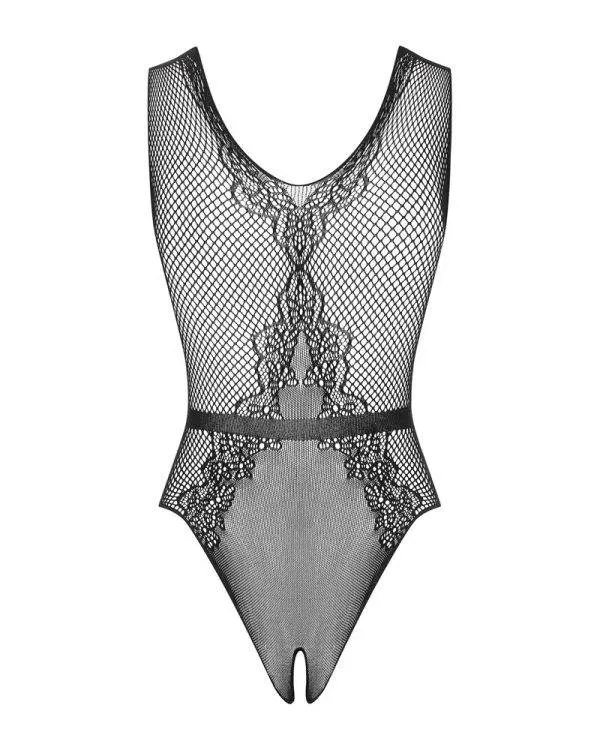 Obsessive Neckholder-Body ouvert, Spitzenoptik, Grobnetzstreifen, offen im Schritt schwarz S-L Obsessive Neckholder-Body ouvert, Spitzenoptik, Grobnetzstreifen, offen im Schritt schwarz S-L
