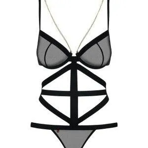 Obsessive Teddy B139 - gewebter Tanga mit offenem Schritt, geometrisches Muster, tiefer Rückenausschnitt, ärmellos (90% Polyamid, 10% Elasthan) schwarz S/M Obsessive Teddy B139 - gewebter Tanga mit offenem Schritt, geometrisches Muster, tiefer Rückenausschnitt, ärmellos (90% Polyamid, 10% Elasthan) schwarz S/M – Bild 3
