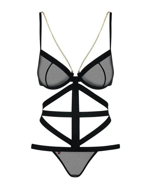 Obsessive Teddy B139 - gewebter Tanga mit offenem Schritt, geometrisches Muster, tiefer Rückenausschnitt, ärmellos (90% Polyamid, 10% Elasthan) schwarz S/M Obsessive Teddy B139 - gewebter Tanga mit offenem Schritt, geometrisches Muster, tiefer Rückenausschnitt, ärmellos (90% Polyamid, 10% Elasthan) schwarz S/M