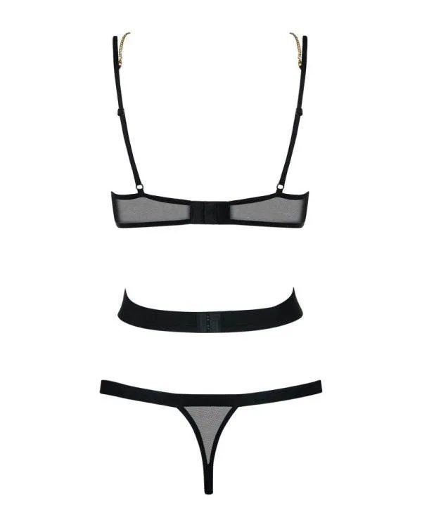 Obsessive Teddy B139 - gewebter Tanga mit offenem Schritt, geometrisches Muster, tiefer Rückenausschnitt, ärmellos (90% Polyamid, 10% Elasthan) schwarz S/M Obsessive Teddy B139 - gewebter Tanga mit offenem Schritt, geometrisches Muster, tiefer Rückenausschnitt, ärmellos (90% Polyamid, 10% Elasthan) schwarz S/M