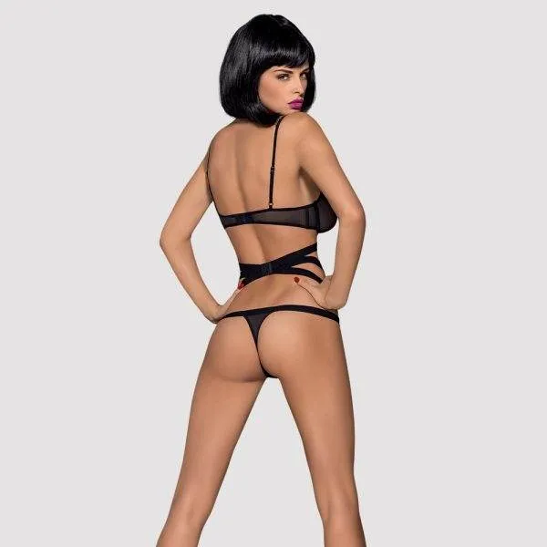 Obsessive Teddy B139 - gewebter Tanga mit offenem Schritt, geometrisches Muster, tiefer Rückenausschnitt, ärmellos (90% Polyamid, 10% Elasthan) schwarz S/M Obsessive Teddy B139 - gewebter Tanga mit offenem Schritt, geometrisches Muster, tiefer Rückenausschnitt, ärmellos (90% Polyamid, 10% Elasthan) schwarz S/M