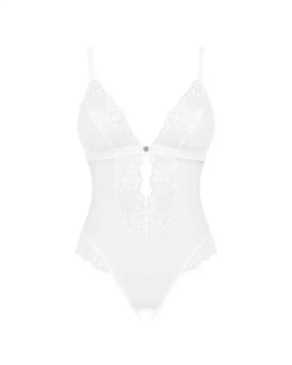 Obsessive Heavelly - Transparenter Body ouvert mit Spitzen-Details weiß XS/S
