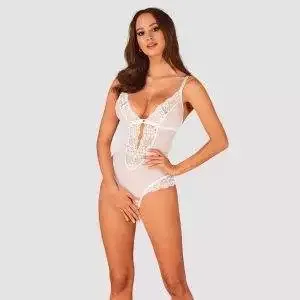 Obsessive Heavelly - Transparenter Body ouvert mit Spitzen-Details weiß XS/S Obsessive Heavelly - Transparenter Body ouvert mit Spitzen-Details weiß XS/S – Bild 1