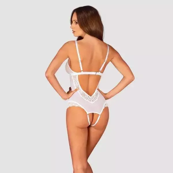 Obsessive Heavelly - Transparenter Body ouvert mit Spitzen-Details weiß XS/S