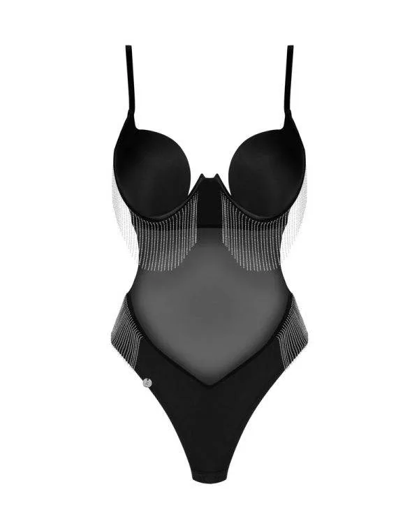 Obsessive Milladis Teddy - Verführerischer schwarzer Teddy mit Silberperlen und durchscheinendem Netz schwarz XL/2XL Obsessive Milladis Teddy - Verführerischer schwarzer Teddy mit Silberperlen und durchscheinendem Netz schwarz XL/2XL