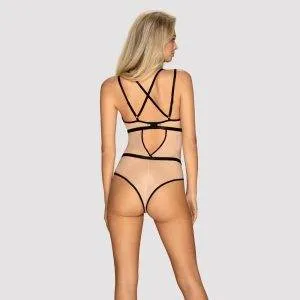 Obsessive Body Moketta - Verführerischer Spitzen-Body mit glänzenden Streifen braun S/M Obsessive Body Moketta - Verführerischer Spitzen-Body mit glänzenden Streifen braun S/M – Bild 3