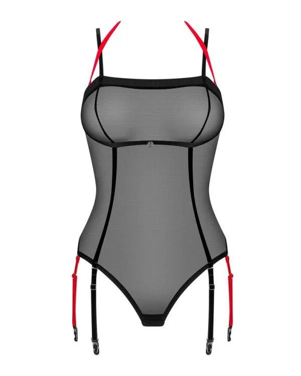 Obsessive Glandez - Semitransparenter Body mit abnehmbarem Neckholder und Strapsen schwarz XS/S Obsessive Glandez - Semitransparenter Body mit abnehmbarem Neckholder und Strapsen schwarz XS/S
