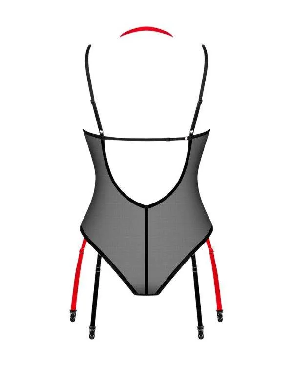 Obsessive Glandez - Semitransparenter Body mit abnehmbarem Neckholder und Strapsen schwarz XS/S Obsessive Glandez - Semitransparenter Body mit abnehmbarem Neckholder und Strapsen schwarz XS/S