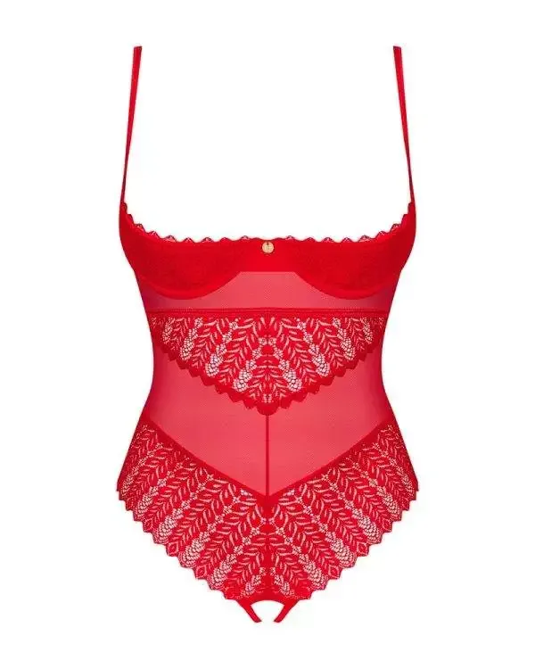 Obsessive Ingridia - Ouvert Stringbody mit Bügeln und wattierten Cups rot XL/2XL