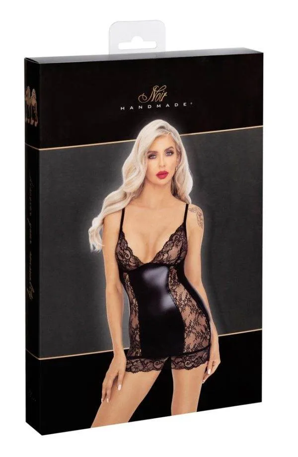 27189011021_verp Noir Trägerkleid pitze, Powerwetlook, verstellbare Träger schwarz XL