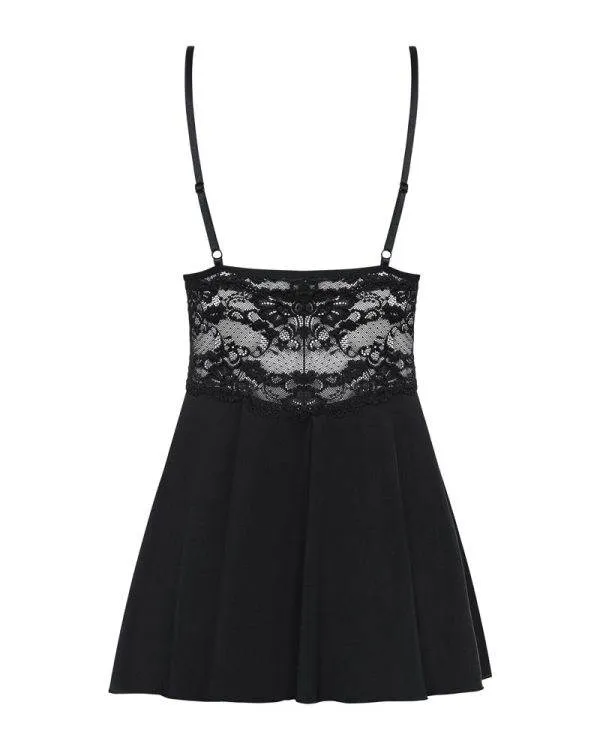 Obsessive Verführerisches Babydoll, schwarz, verstellbare Träger, Spitzenverzierungen, inklusive Tanga schwarz L/XL Obsessive Verführerisches Babydoll, schwarz, verstellbare Träger, Spitzenverzierungen, inklusive Tanga schwarz L/XL