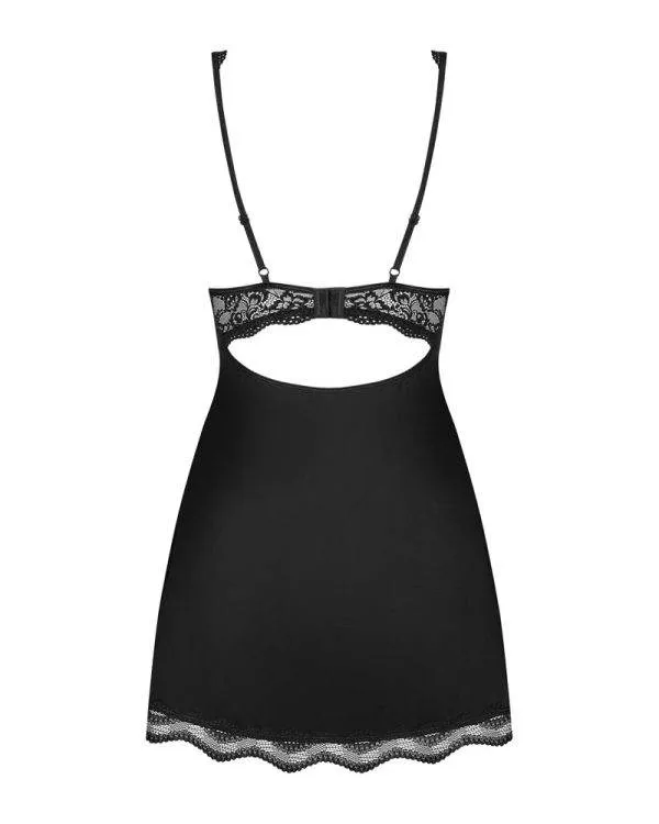 Obsessive Luvae - Elegantes Babydoll Set mit Spitze und Perlen schwarz L/XL Obsessive Luvae - Elegantes Babydoll Set mit Spitze und Perlen schwarz L/XL
