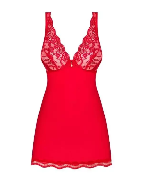Obsessive Luvae - Elegantes Babydoll Set mit Spitze und Perlen rot S/M