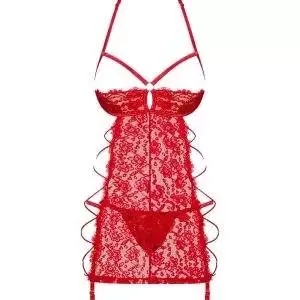 Obsessive Rediosa Hemdchen inkl. Tanga - Verführerisches Spitzenmuster, offene Cups, verstellbare Träger rot L/XL Obsessive Rediosa Hemdchen inkl. Tanga - Verführerisches Spitzenmuster, offene Cups, verstellbare Träger rot L/XL – Bild 3