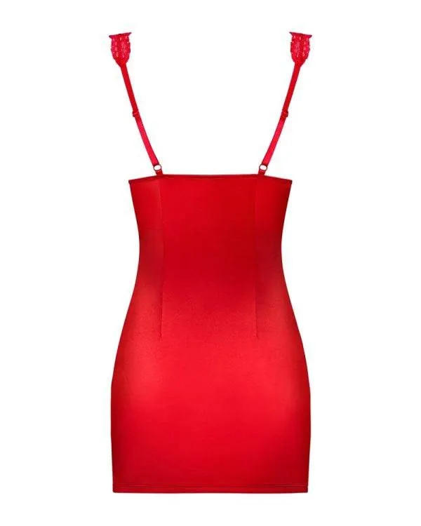 Obsessive Renelia - Sexy schwarzes Hemdchen mit gepolstertem BH und schmuckverzierter Brust rot S/M