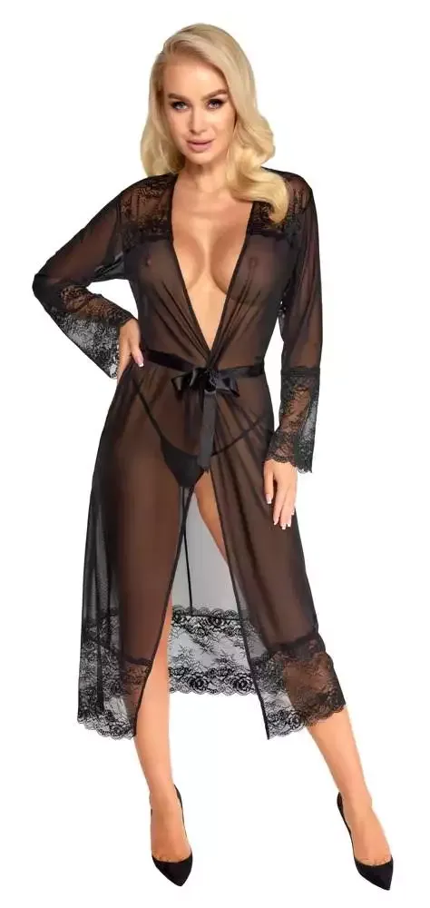 Kissable Kimono lang - Verführerische Transparenz schwarz L/XL