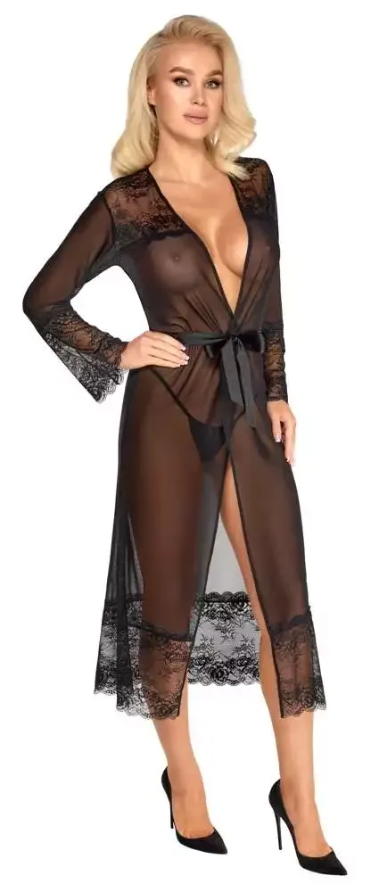 Kissable Kimono lang - Verführerische Transparenz schwarz L/XL