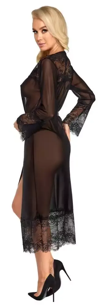 Kissable Kimono lang - Verführerische Transparenz schwarz L/XL