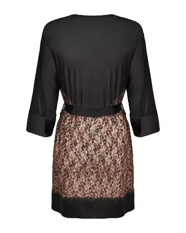Obsessive Kimono 810-PEI-1 - Kurzärmeliger Satin-Kimono mit Spitzenabschlüssen S/M Obsessive Kimono 810-PEI-1 - Kurzärmeliger Satin-Kimono mit Spitzenabschlüssen S/M