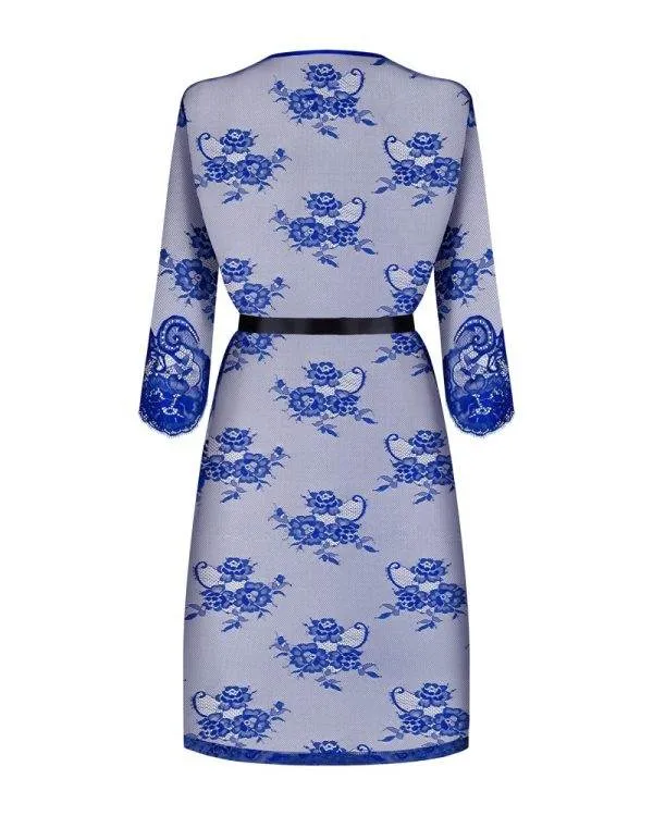 Obsessive Alluria Kimono-Set | Tüll-Transparenz & Spitze blau S/M Obsessive Alluria Kimono-Set | Tüll-Transparenz & Spitze blau S/M