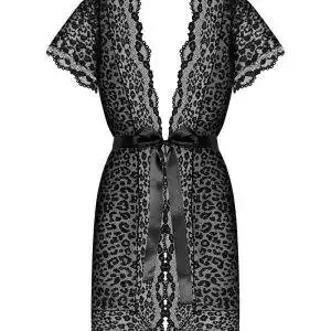 Obsessive Giully Peignoir - Sexy schwarzes Peignoir mit Leopardenmuster schwarz L/XL Obsessive Giully Peignoir - Sexy schwarzes Peignoir mit Leopardenmuster schwarz L/XL – Bild 3
