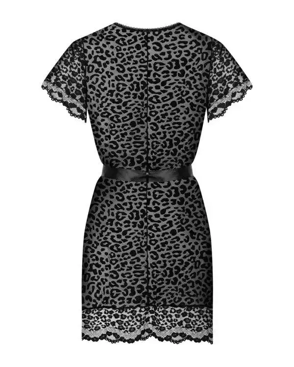 Obsessive Giully Peignoir - Sexy schwarzes Peignoir mit Leopardenmuster schwarz L/XL Obsessive Giully Peignoir - Sexy schwarzes Peignoir mit Leopardenmuster schwarz L/XL