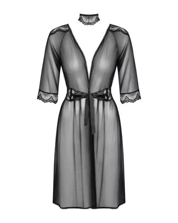 Obsessive Sexy Peignoir - Schwarzes Peignoir mit Tierprint schwarz S/M