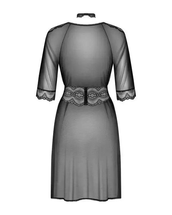 Obsessive Sexy Peignoir - Schwarzes Peignoir mit Tierprint schwarz S/M Obsessive Sexy Peignoir - Schwarzes Peignoir mit Tierprint schwarz S/M